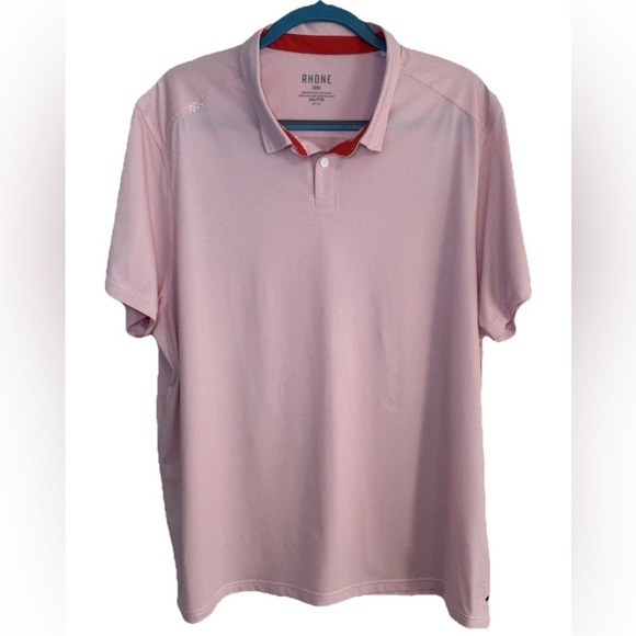 Rhone Performance Polo Shirt Mens XXL Red Subtle Dots White Short Sleeve Golf - Picture 2 of 11